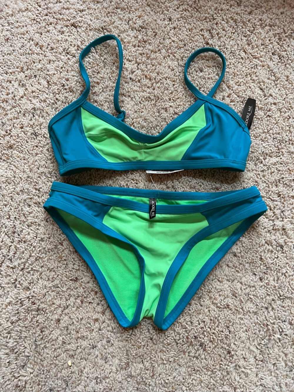 Adore Me Teal and Lime Two-Piece Bikini- Small and XS